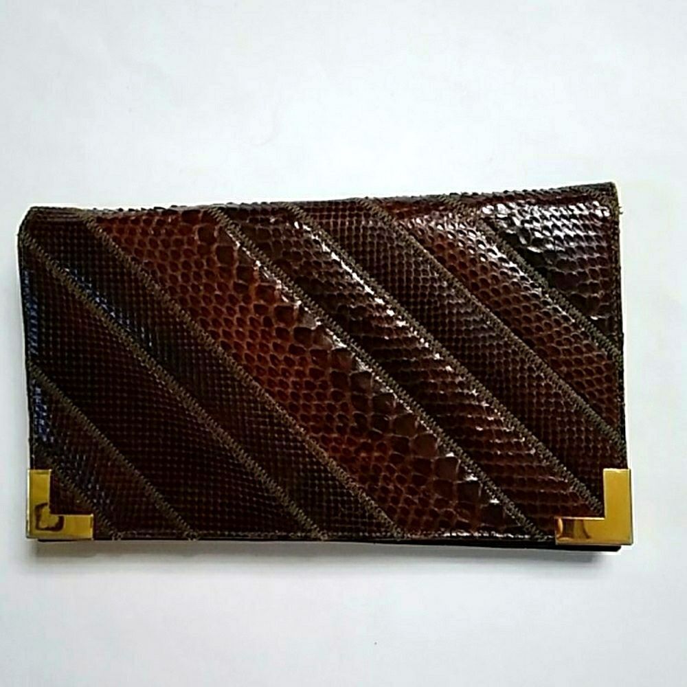 Bogs By Varon Vtg Python Hon & Snakeskin Clutch E… - image 2